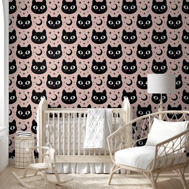 Cute Black Cats & Celestial Halloween Wallpaper (Kids)