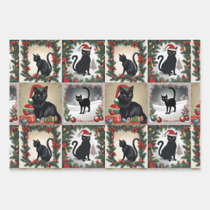 Cute Black Cats Christmas Collage for Cat Lovers Wrapping Paper Sheet