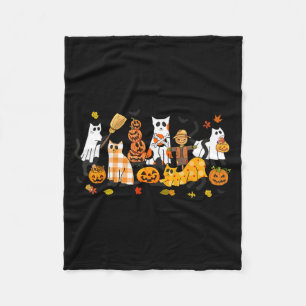 Cute Black Cats Ghost Halloween Pumpkin Cat Lover Fleece Blanket
