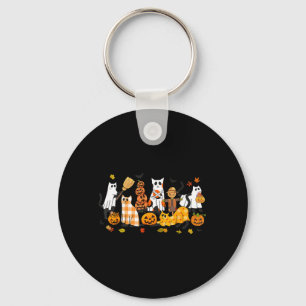 Cute Black Cats Ghost Halloween Pumpkin Cat Lover Key Ring