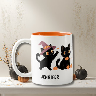 Cute Black Cats Halloween Two-Tone Coffee Mug