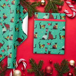 Cute Black Cats in Christmas Sweaters Wrapping Pa Paper