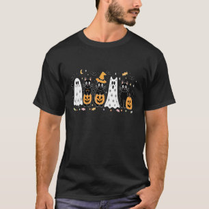Cute Black Cats in Ghost Costume Women and Men Hal T-Shirt