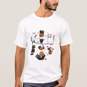 Cute Black Cats in Ghost Costume Women and Men Hal T-Shirt