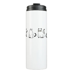 Cute Black Cats in Ghost Costume Women and Men Hal Thermal Tumbler