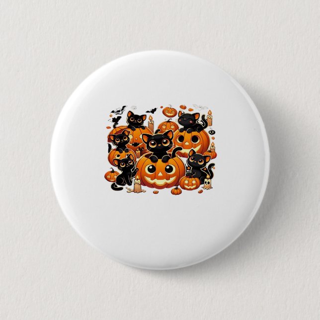 Cute Black Cats in Pumpkins Halloween Night Artwor 6 Cm Round Badge (Front)