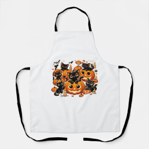 Cute Black Cats in Pumpkins Halloween Night Artwor Apron