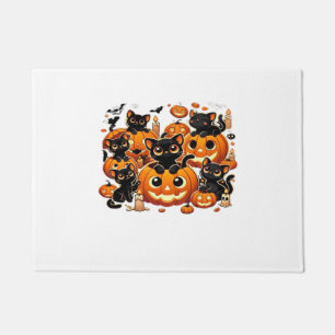 Cute Black Cats in Pumpkins Halloween Night Artwor Doormat