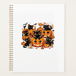 Cute Black Cats in Pumpkins Halloween Night Artwor Planner