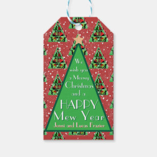 Cute Black Cats in Sweaters Christmas Tree Red Gift Tags