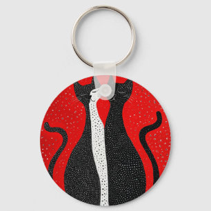 Cute black cats key ring