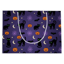 Cute Black Cats Pumpkins Purple Halloween Gift Bag