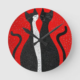 Cute black cats round clock