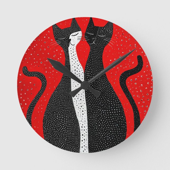 Cute black cats round clock (Front)