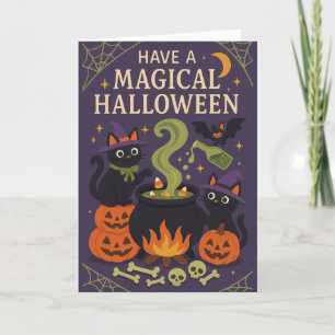 Cute Black Cats Spooky Halloween  Holiday Card