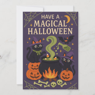 Cute Black Cats Spooky Halloween  Holiday Card
