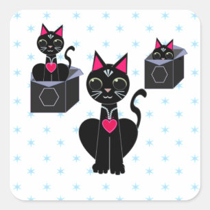 Cute black cats square sticker