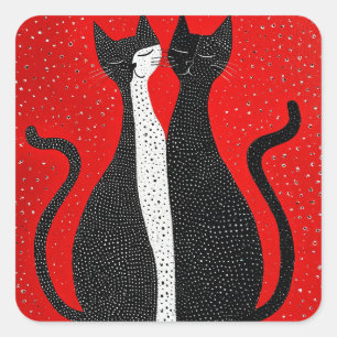 Cute black cats square sticker