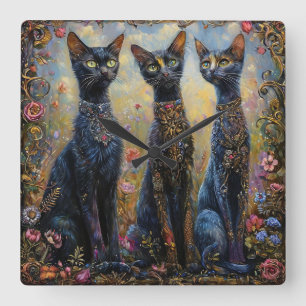 Cute black cats square wall clock