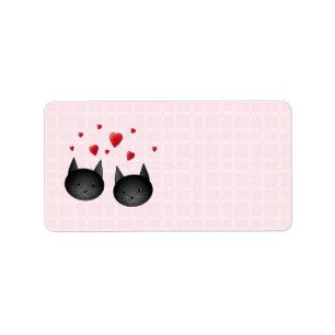 Cute Black Cats with Hearts, on pale pink. Label