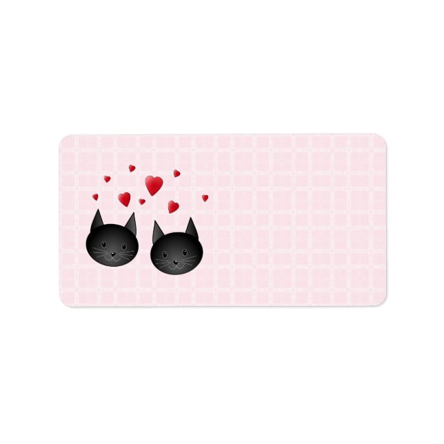 Cute Black Cats with Hearts, on pale pink. Label (Front)