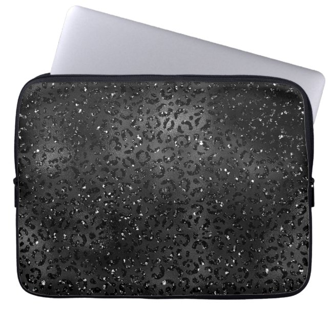 Cute Black Cheetah Leopard Skin Print Animal Laptop Sleeve (Front)