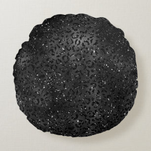 Cute Black Cheetah Leopard Skin Print Animal Round Cushion