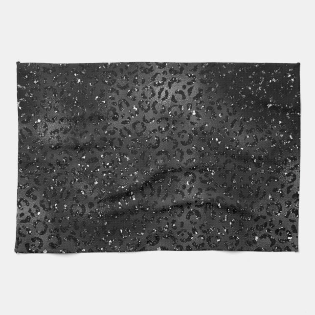 Cute Black Cheetah Leopard Skin Print Animal Tea Towel (Horizontal)
