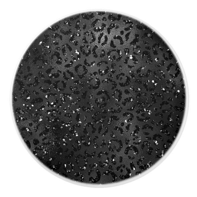 Cute Black Cheetah Leopard Skin Print Pattern Ceramic Knob (Front)