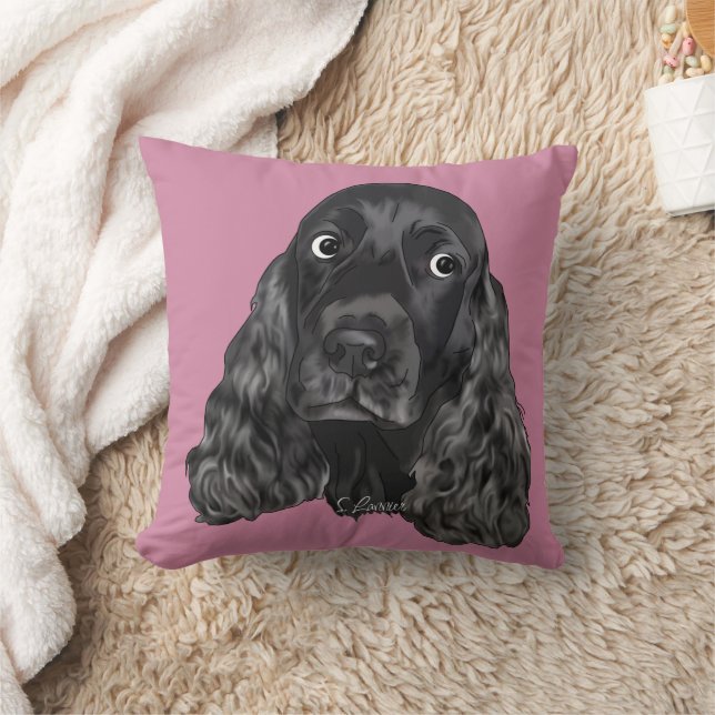 Cute Black Cocker Spaniel Dog Cushion (Blanket)
