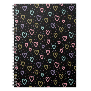 Cute Black Colorful Hearts Spiral Notebook