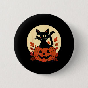 Cute Black Colour Cat And Jack O Lantern Pumpkin 6 Cm Round Badge