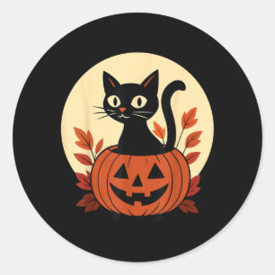 Cute Black Colour Cat And Jack O Lantern Pumpkin Classic Round Sticker