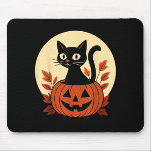 Cute Black Colour Cat And Jack O Lantern Pumpkin Mouse Pad