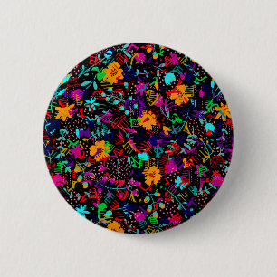 Cute black colourful abstract flowers 6 cm round badge