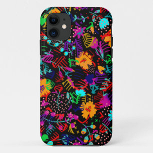 Cute black colourful abstract flowers iPhone 11 case