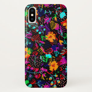 Cute black colourful abstract flowers iPhone x case