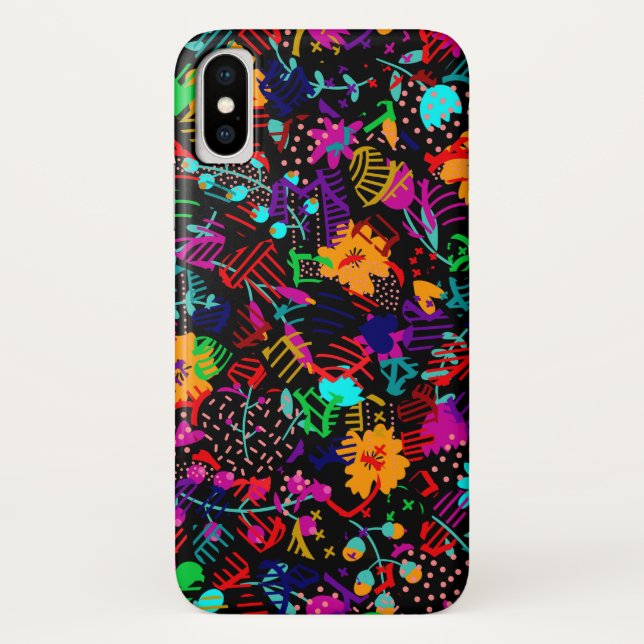 Cute black colourful abstract flowers Case-Mate iPhone case (Back)