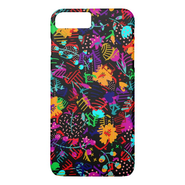 Cute black colourful abstract flowers Case-Mate iPhone case (Back)