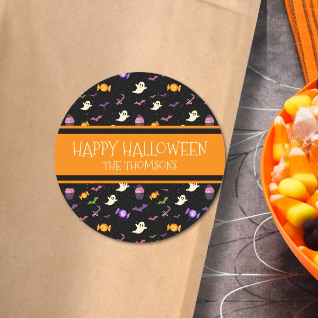 Cute Black Colourful Magical Happy Halloween Classic Round Sticker (Creator Uploaded)