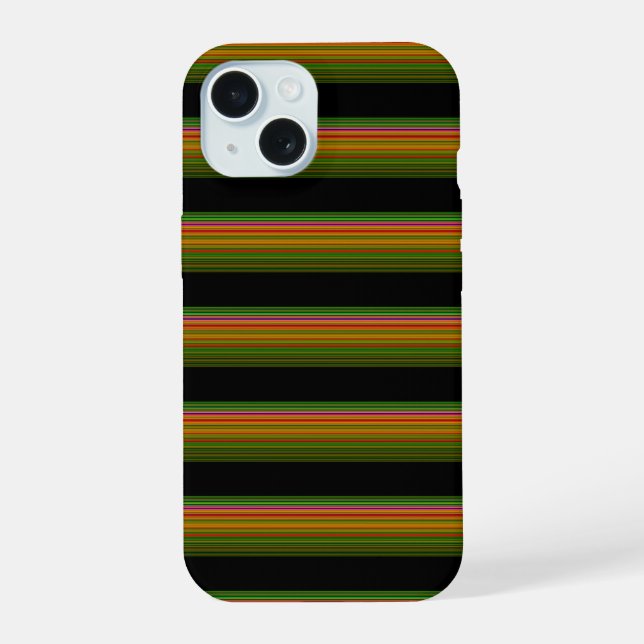 Cute black colourful striped iPhone 15 case (Back)