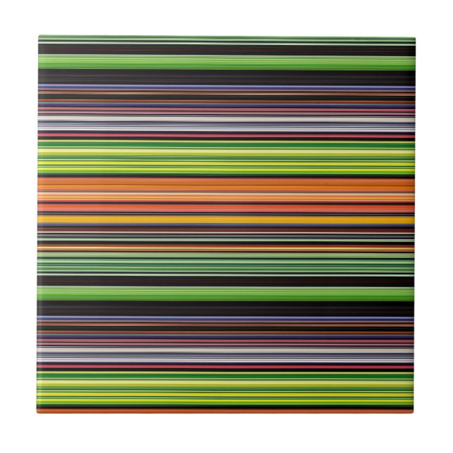Cute black colourful stripes ceramic tile (Front)