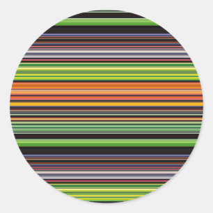 Cute black colourful stripes classic round sticker