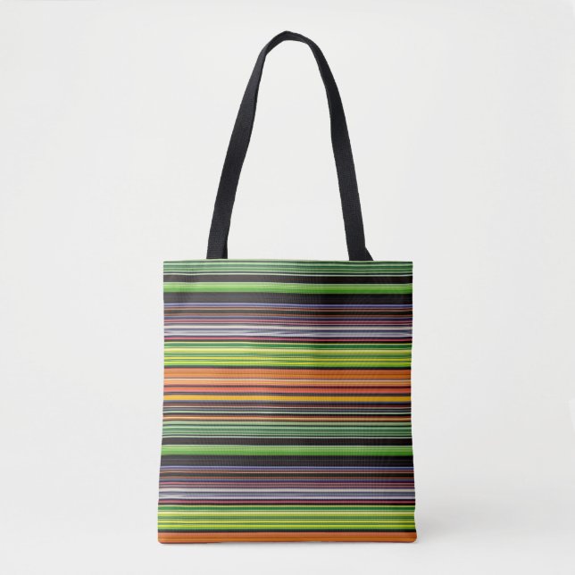 Cute black colourful stripes tote bag (Front)
