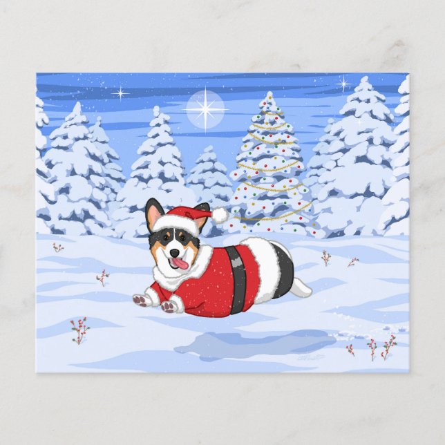 Cute Black Corgi in Christmas Santa Costume (Front)
