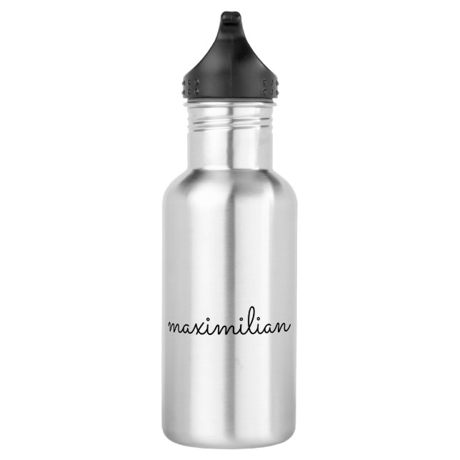 Cute black custom script name monogram modern 532 ml water bottle (Right)