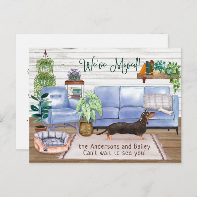 Cute Black Dachshund Cosy New Home Moving       Announcement Postcard (Front/Back)