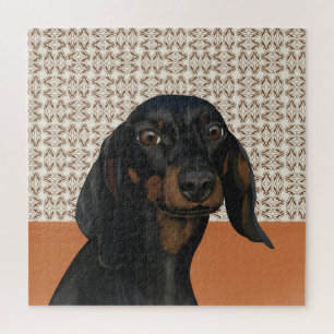 Cute Black Dachshund Dog Portrait Jigsaw Puzzle