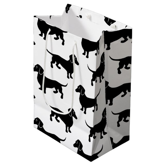 Cute Black Dachshund Pattern Medium Gift Bag (Front Angled)