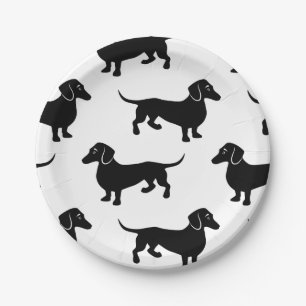 Cute Black Dachshund Pattern Paper Plate